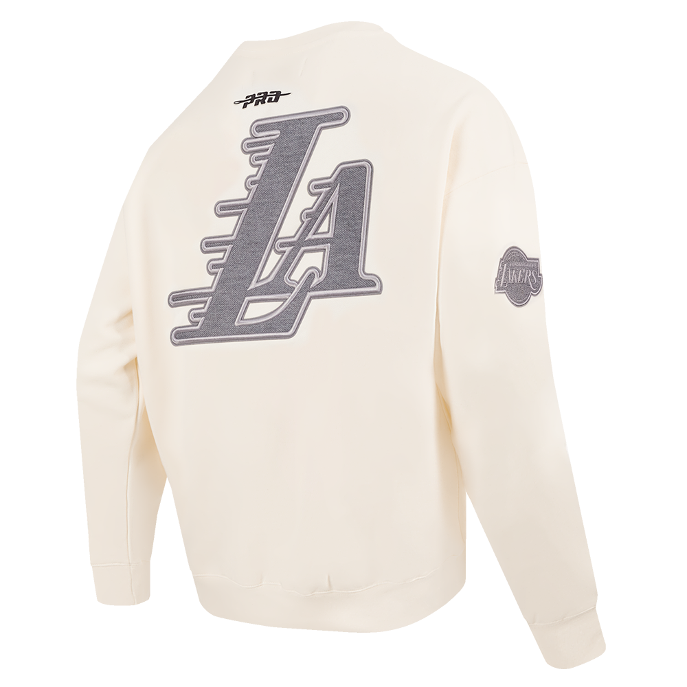 NBA LOS ANGELES LAKERS REVERSE FRENCH TERRY CHANDAIL À COL ROND EN MOLLETON À ÉPAULES TOMBANTES POUR HOMME (COQUILLE D'ŒUF)