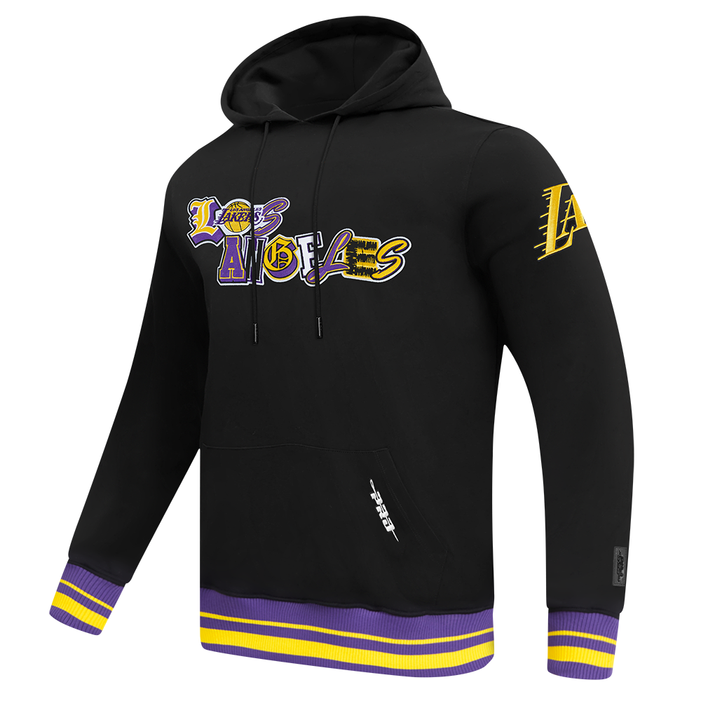 NBA LOS ANGELES LAKERS CITY RANSOM CHANDAIL À CAPUCHON EN MOLLETON CÔTELÉ POUR HOMME (NOIR/VIOLET)