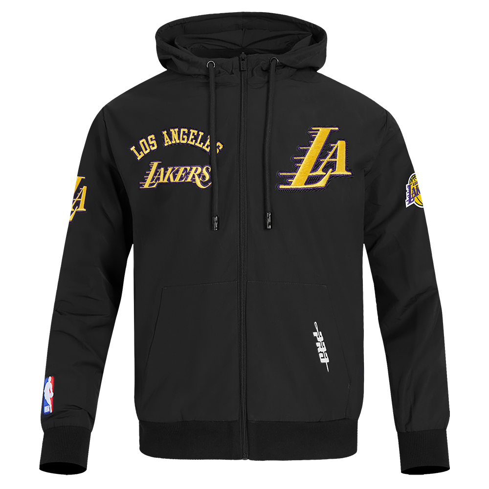 NBA LOS ANGELES LAKERS CLASSIC WIND SUIT CHANDAIL À CAPUCHON TISSÉ À GLISSIÈRE POUR HOMME (NOIR)