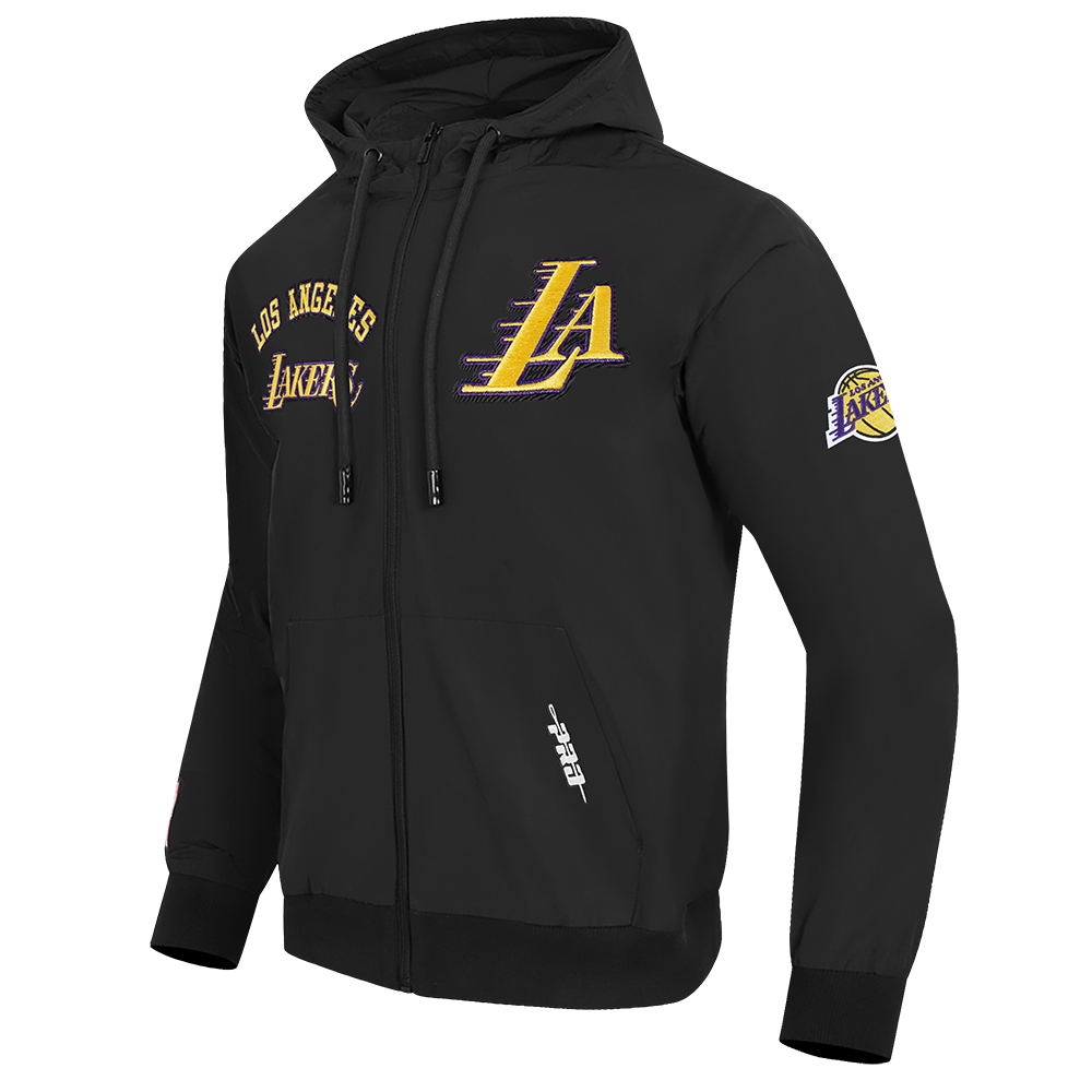 NBA LOS ANGELES LAKERS CLASSIC WIND SUIT CHANDAIL À CAPUCHON TISSÉ À GLISSIÈRE POUR HOMME (NOIR)