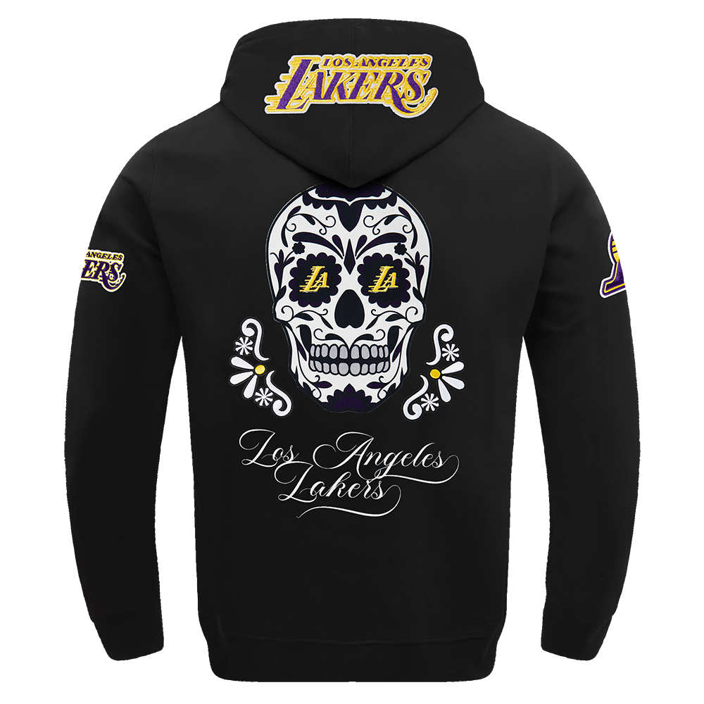 NBA LOS ANGELES LAKERS SUGAR SKULL MEN'S FLEECE PULLOVER HOODIE (BLACK)