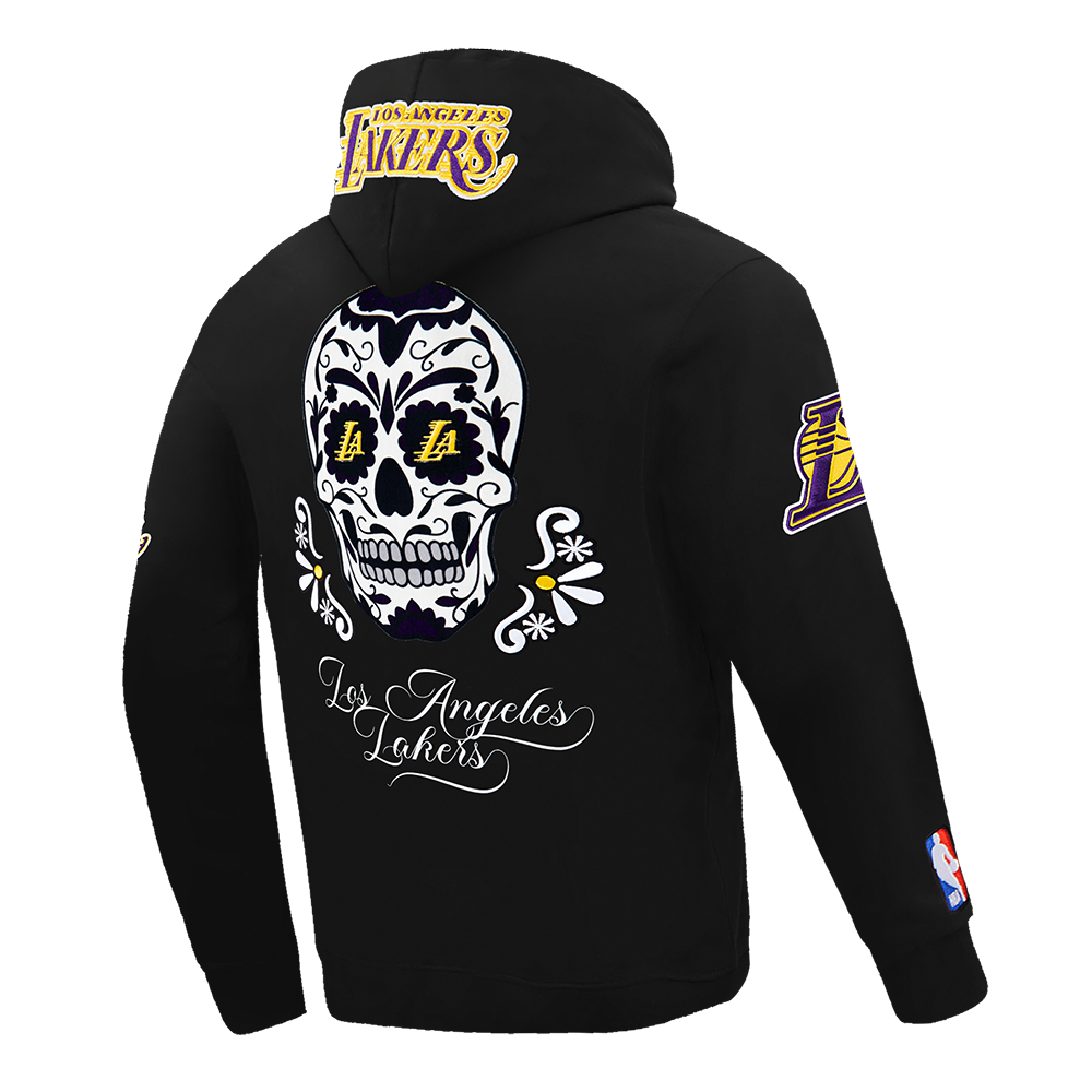 NBA LOS ANGELES LAKERS SUGAR SKULL MEN'S FLEECE PULLOVER HOODIE (BLACK)