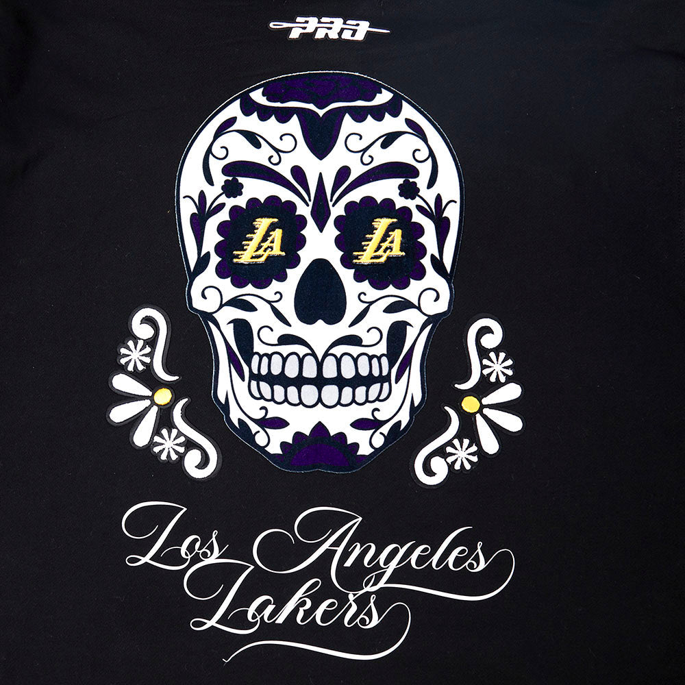 NBA LOS ANGELES LAKERS SUGAR SKULL MEN'S FLEECE PULLOVER HOODIE (BLACK)