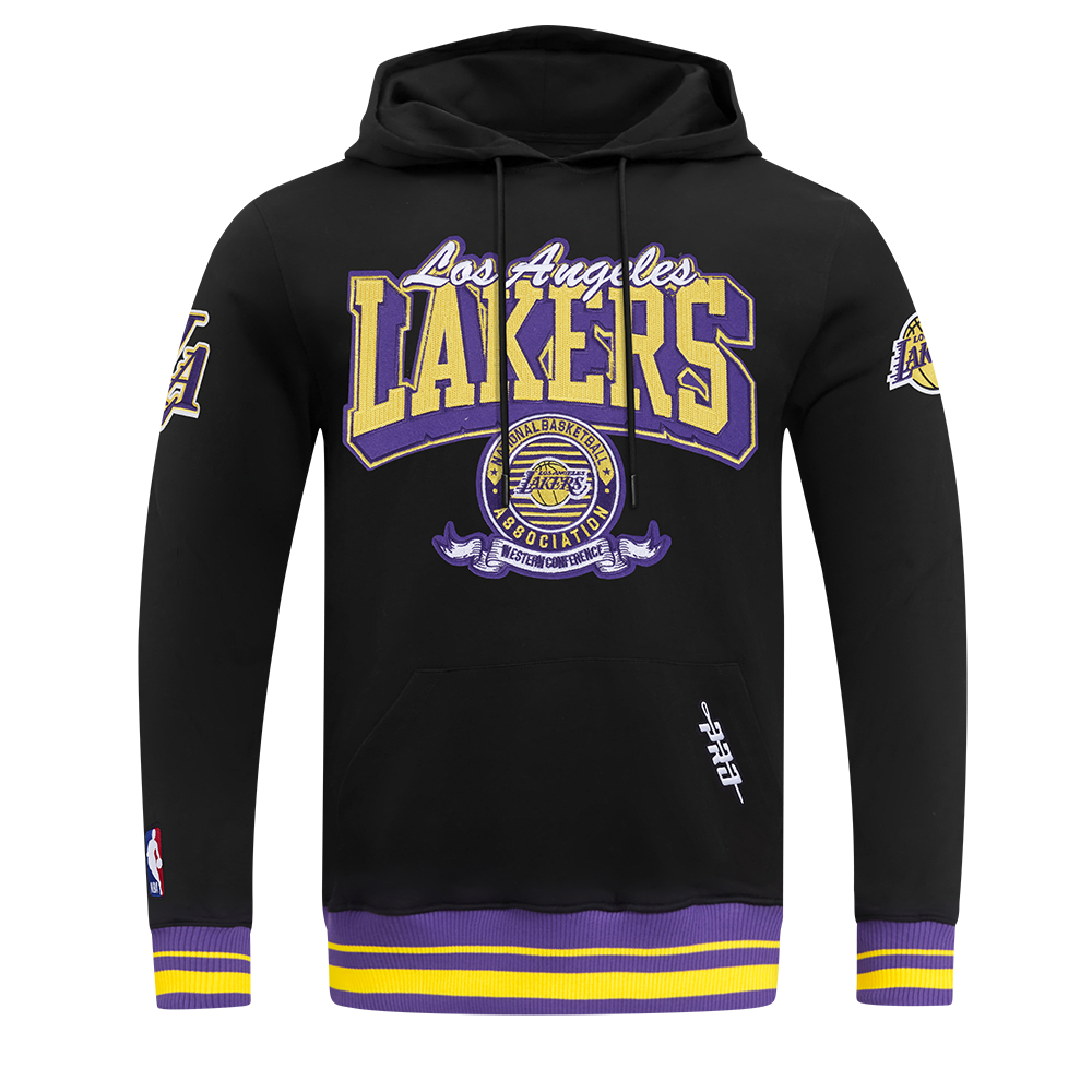 NBA LOS ANGELES LAKERS TEAM BADGE MEN'S RIB FLC PO HOODIE (BLACK/PURPLE)