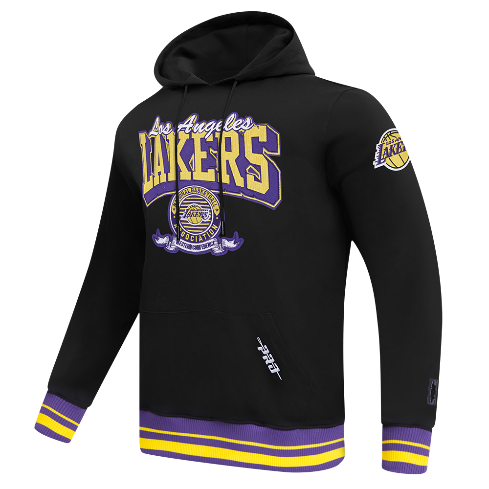 NBA LOS ANGELES LAKERS TEAM BADGE MEN'S RIB FLC PO HOODIE (BLACK/PURPLE)
