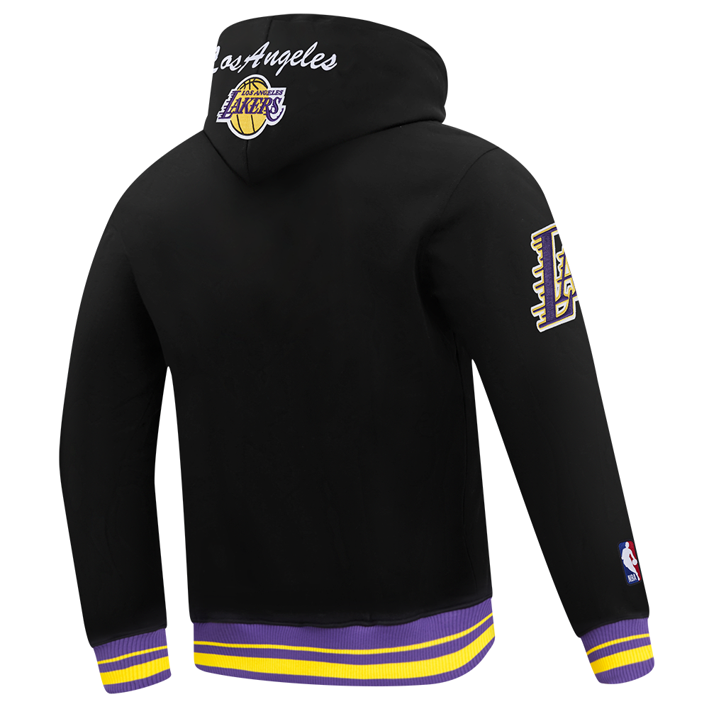 NBA LOS ANGELES LAKERS TEAM BADGE MEN'S RIB FLC PO HOODIE (BLACK/PURPLE)