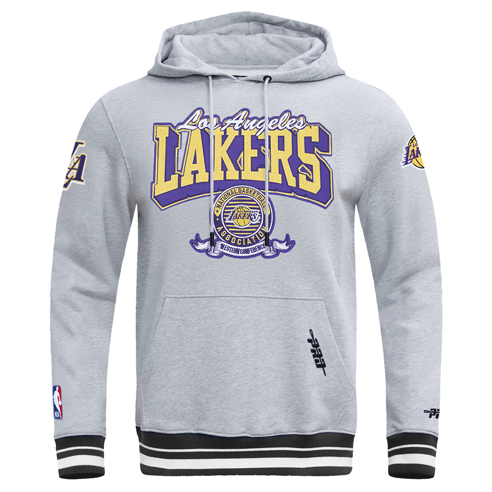 NBA LOS ANGELES LAKERS TEAM BADGE MEN'S RIB FLC PO HOODIE (HEATHER GRAY/BLACK)