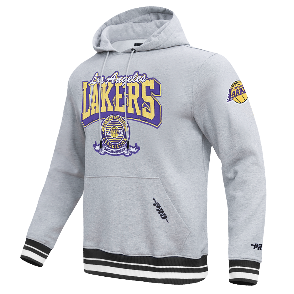 NBA LOS ANGELES LAKERS TEAM BADGE MEN'S RIB FLC PO HOODIE (HEATHER GRAY/BLACK)