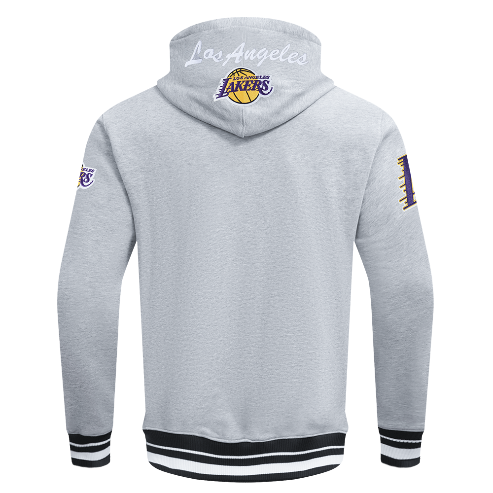 NBA LOS ANGELES LAKERS TEAM BADGE MEN'S RIB FLC PO HOODIE (HEATHER GRAY/BLACK)