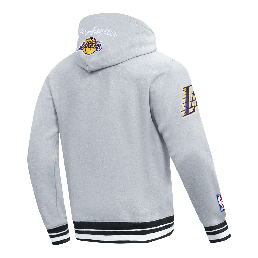NBA LOS ANGELES LAKERS TEAM BADGE MEN'S RIB FLC PO HOODIE (HEATHER GRAY/BLACK)