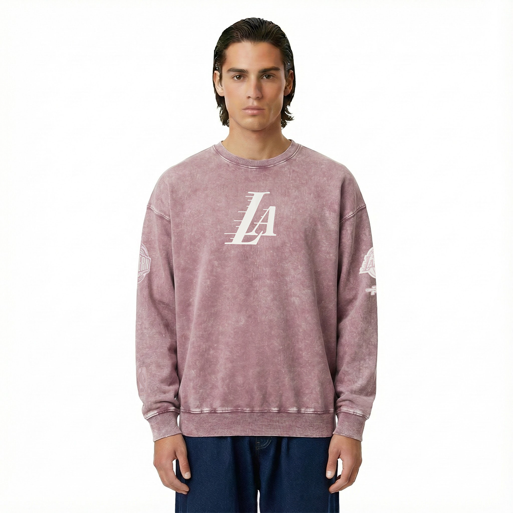 NBA LOS ANGELES LAKERS STREET TEAM MEN'S ENZYME WASH DS FT CREWNECK (WASHED MAUVE)