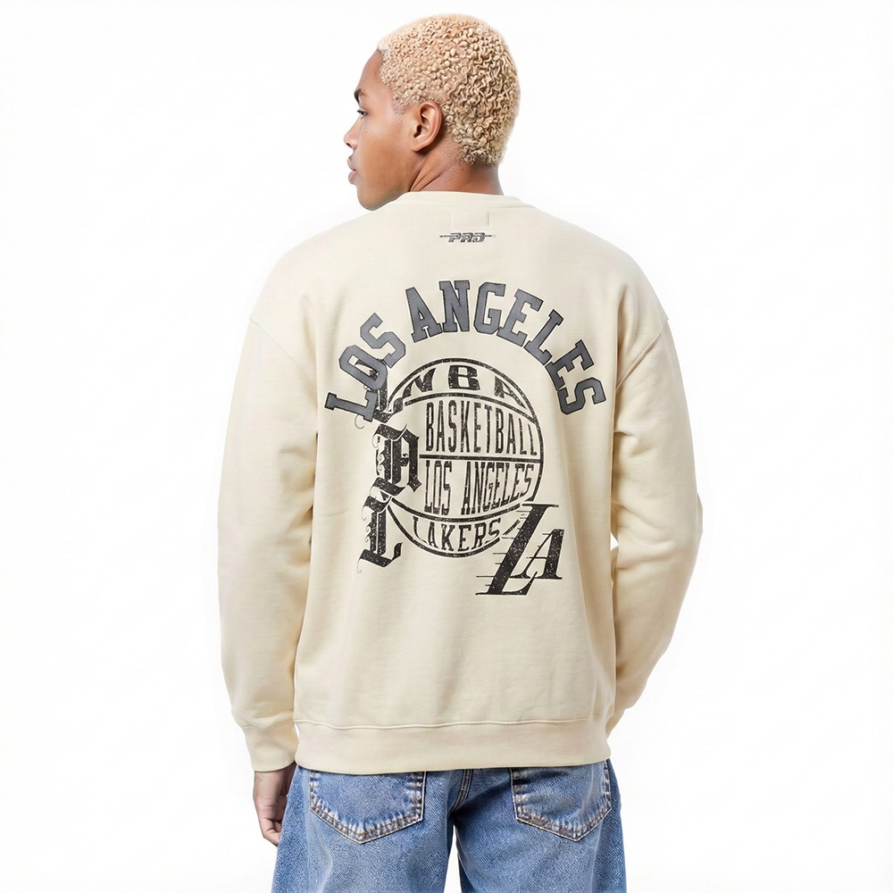 NBA LOS ANGELES LAKERS STREET TEAM MEN'S DROP SHOULDER FLC CREWNECK (EGGSHELL)