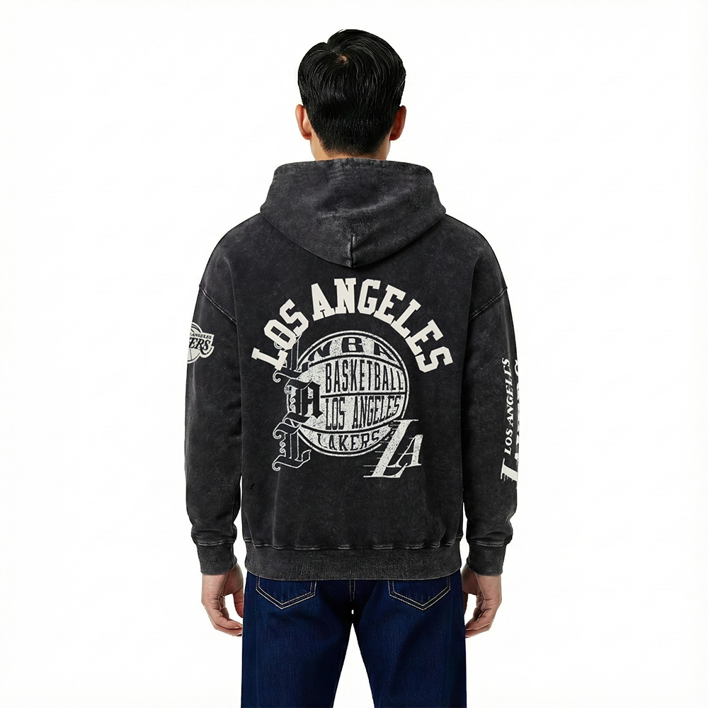 NBA LOS ANGELES LAKERS STREET TEAM MEN'S ENZYME WASH DS FT PO HOODIE (WASHED BLACK)