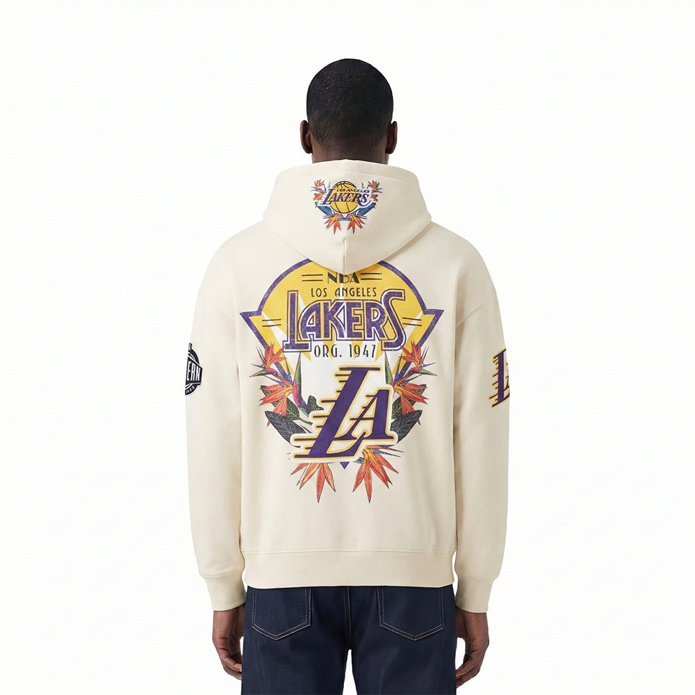 NBA LOS ANGELES LAKERS PARADISE MEN'S PULL OVER HOODIE (EGGSHELL)