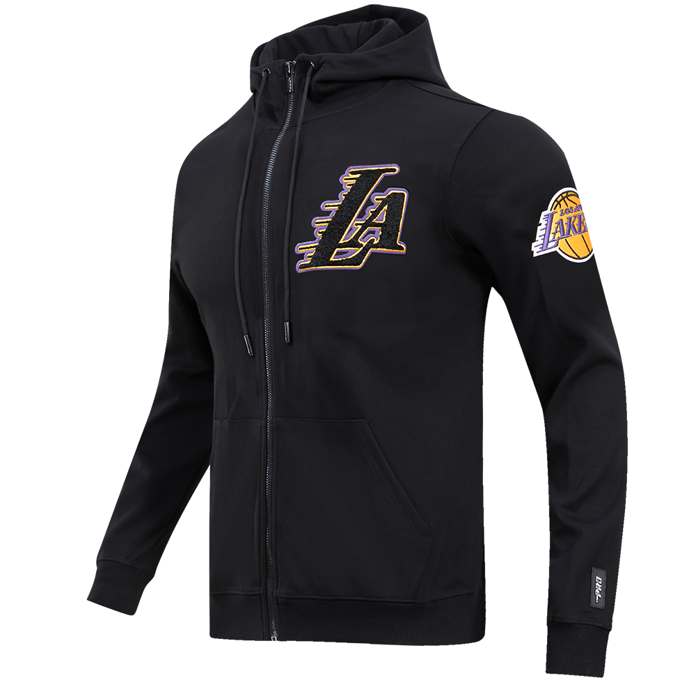 NBA LOS ANGELES LAKERS CLASSIC CHENILLE MEN'S FULL ZIP PULLOVER HOODIE (BLACK)