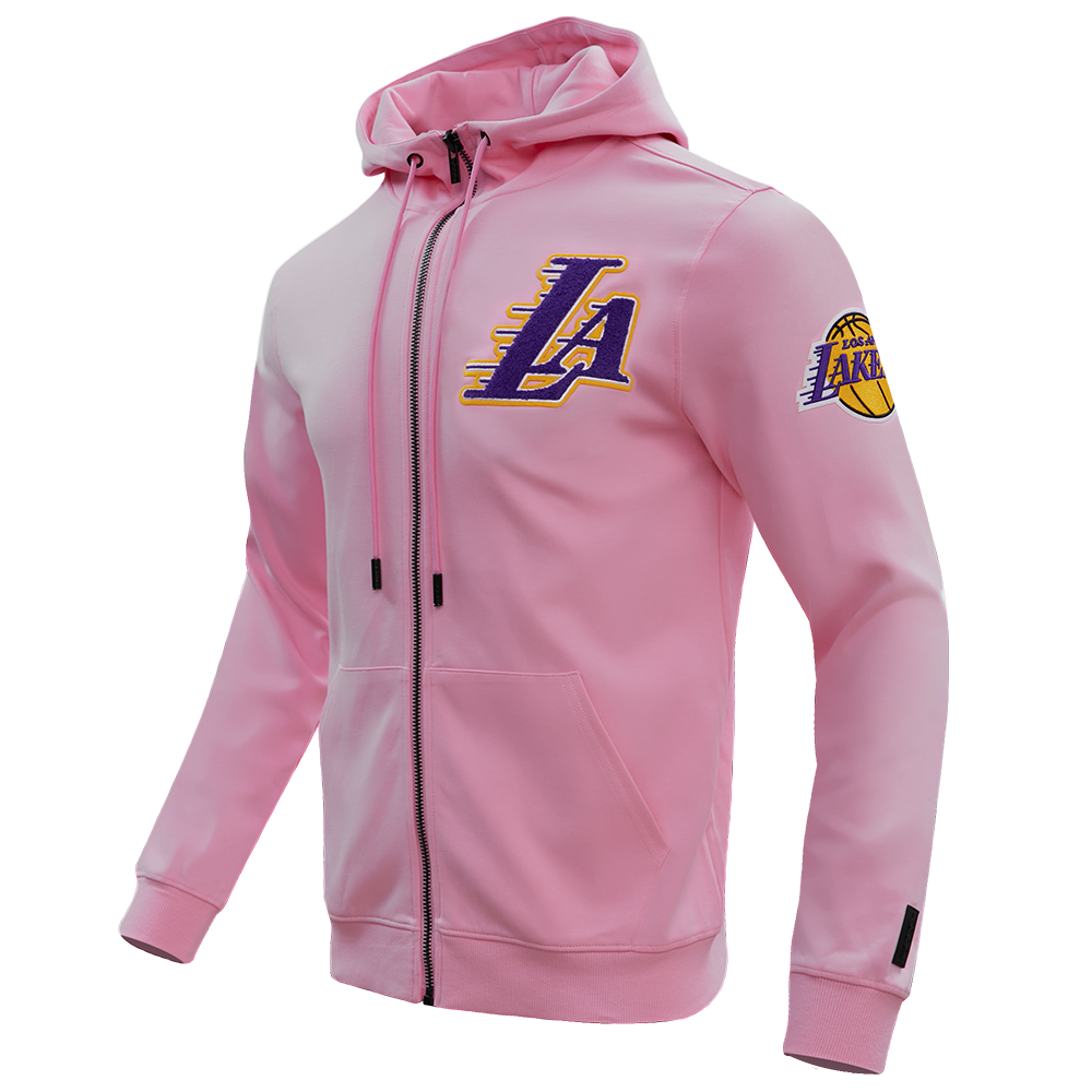 NBA LOS ANGELES LAKERS CLASSIC CHENILLE MEN'S FULL ZIP PULLOVER HOODIE (PINK)
