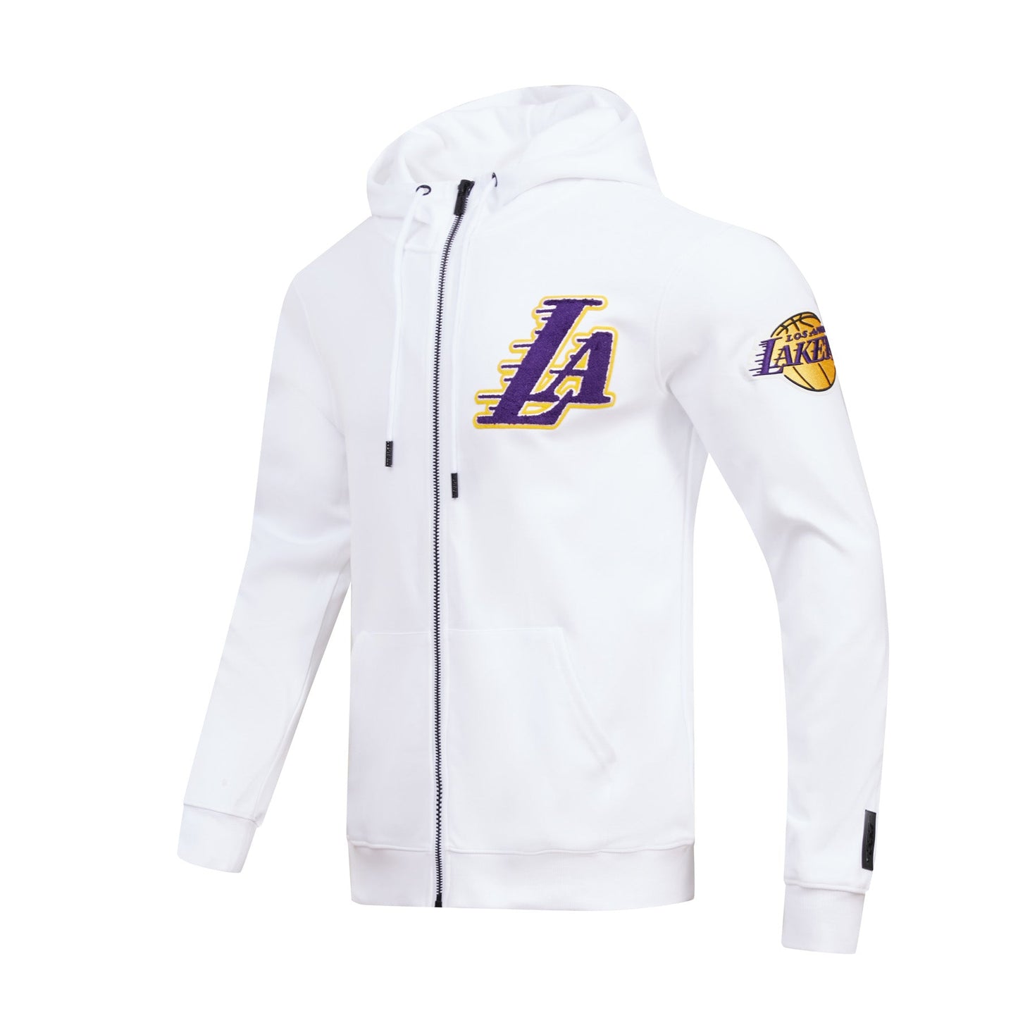 NBA LOS ANGELES LAKERS CLASSIC CHENILLE MEN'S FULL ZIP PULLOVER HOODIE (WHITE)