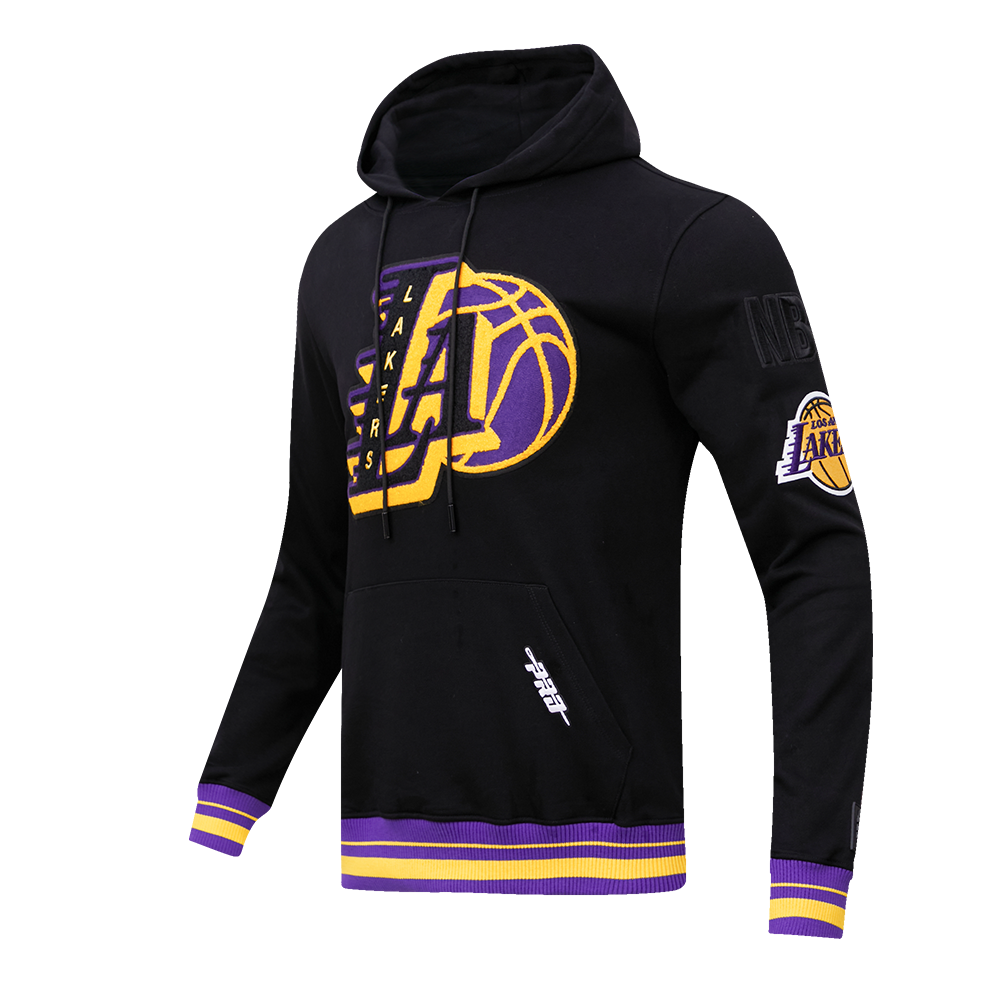 NBA LOS ANGELES LAKERS MASHUP MEN'S RIB PULLOVER HOODIE (BLACK/PURPLE)