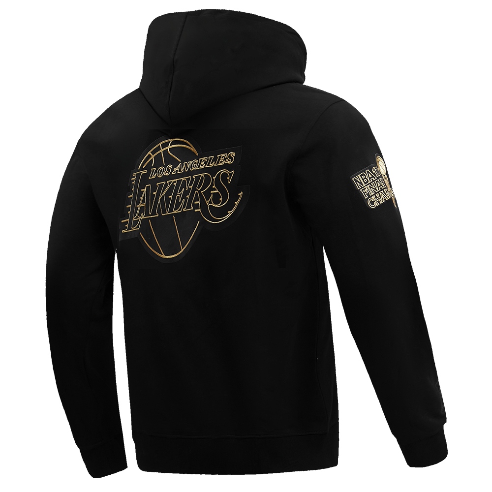 NBA LOS ANGELES LAKERS BLACK & GOLD MEN'S DOUBLE KNIT PULLOVER HOODIE (BLACK)