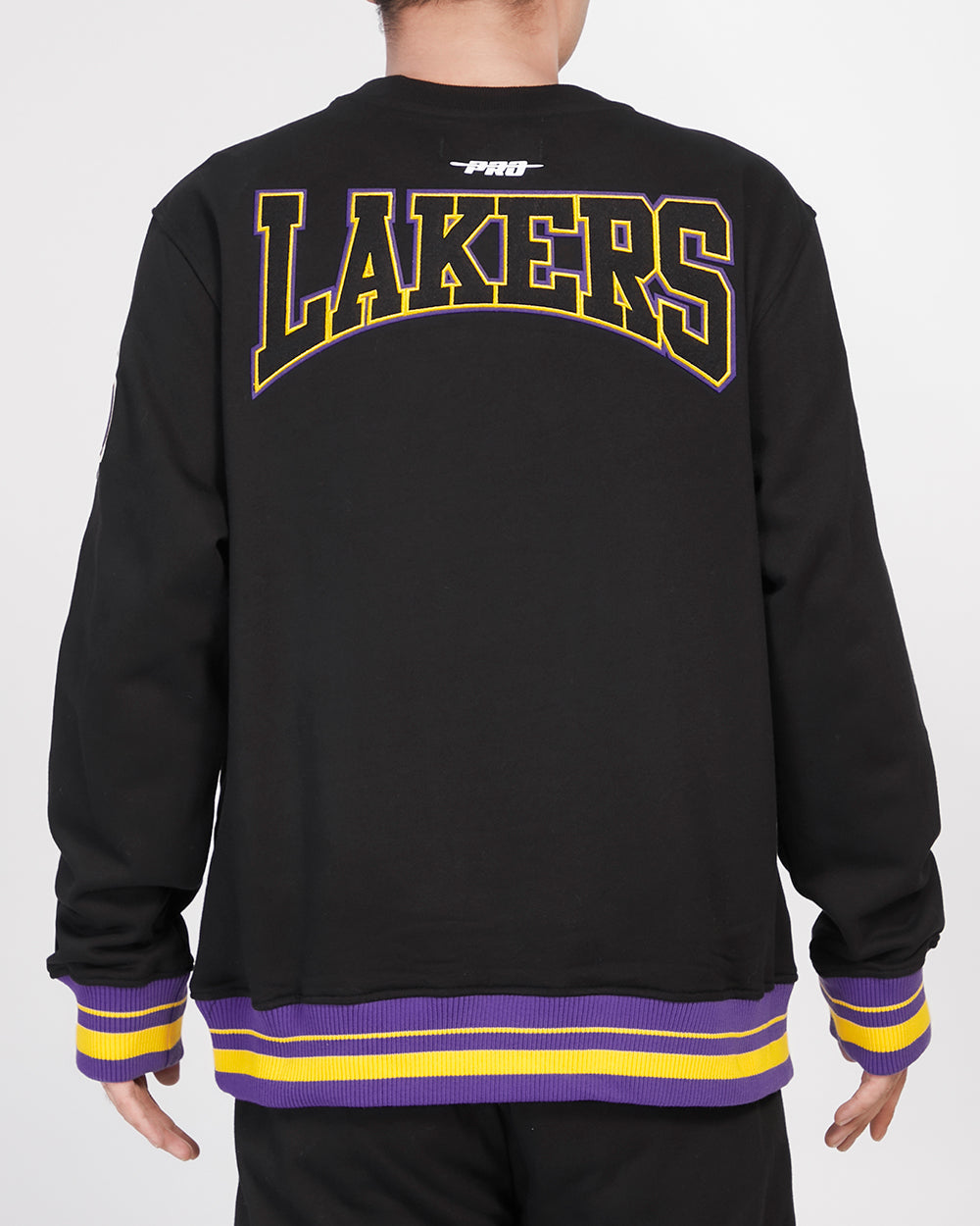 NBA LOS ANGELES LAKERS CREST EMBLEM MEN'S RIB CREWNECK (BLACK/PURPLE)