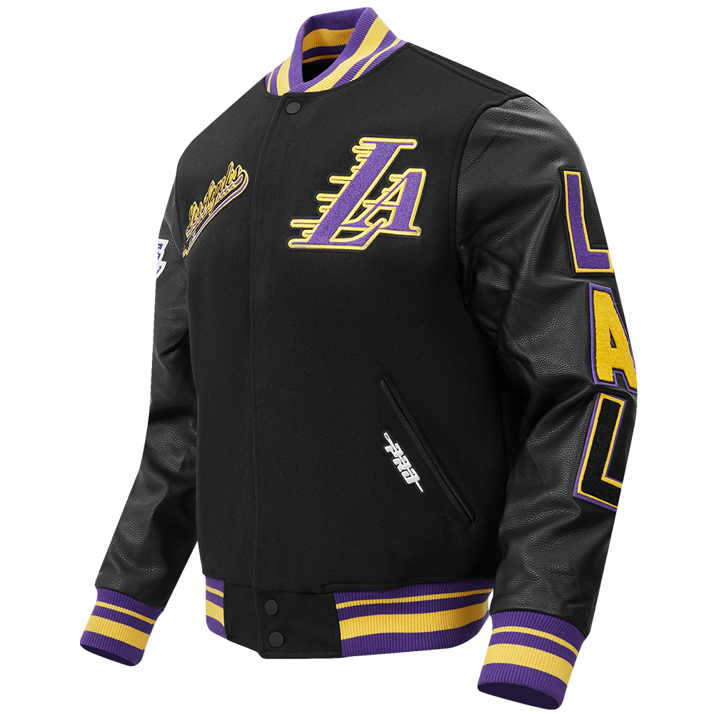 NBA LOS ANGELES LAKERS SCRIPT TAIL MEN'S VARSITY JACKET (BLACK/PURPLE)