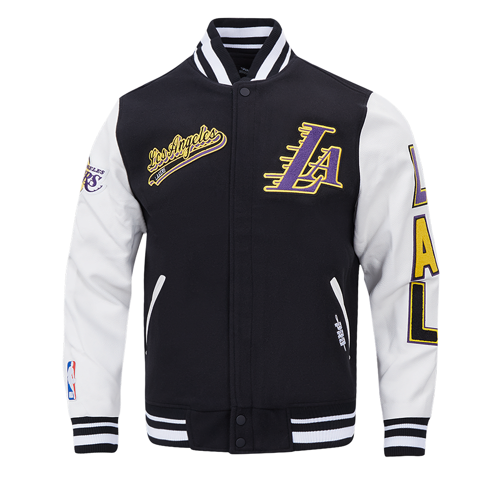 NBA LOS ANGELES LAKERS SCRIPT TAIL BLOUSON COLLÉGIAL POUR HOMME (NOIR/BLANC)
