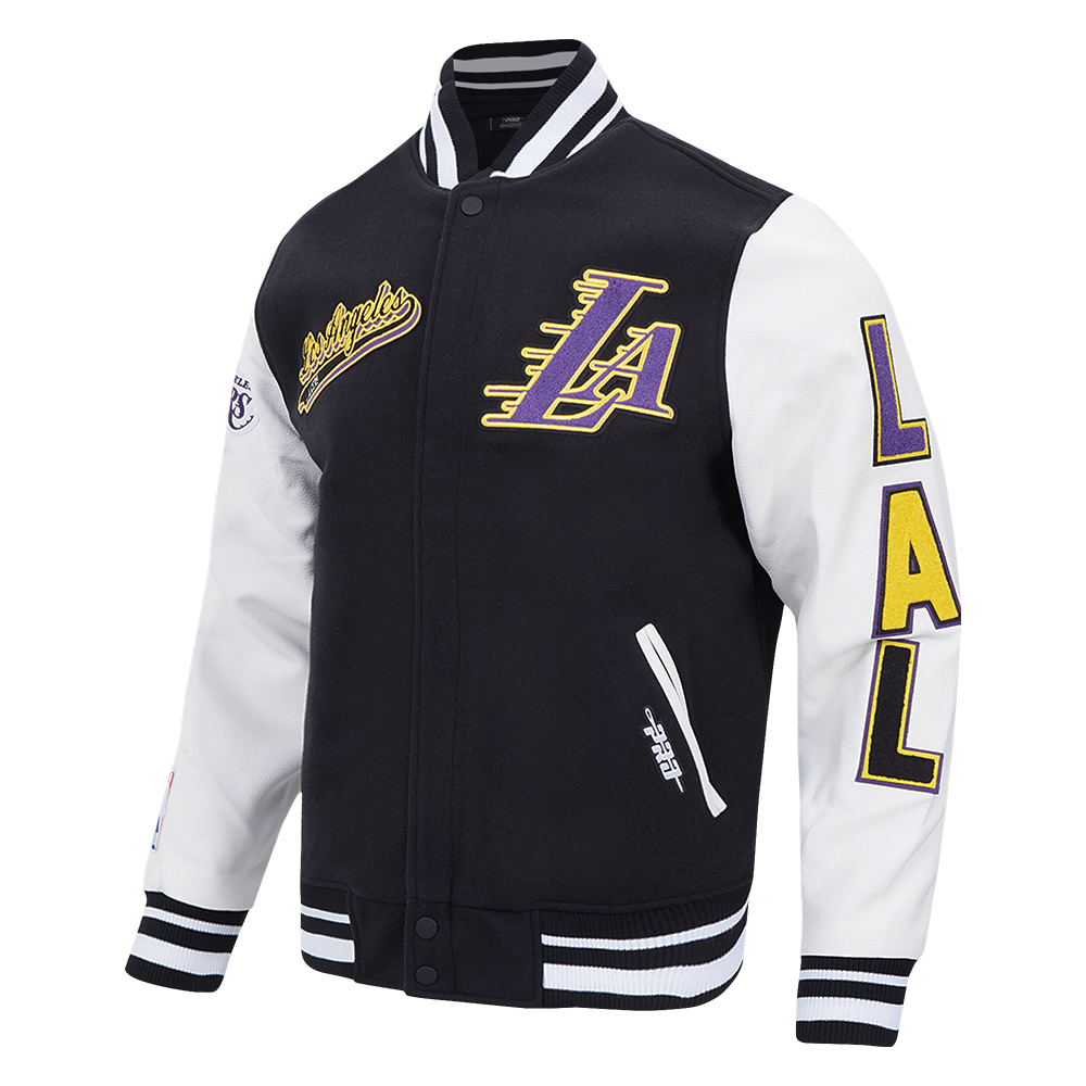 NBA LOS ANGELES LAKERS SCRIPT TAIL BLOUSON COLLÉGIAL POUR HOMME (NOIR/BLANC)
