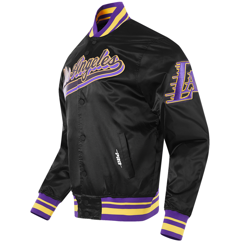 NBA LOS ANGELES LAKERS SCRIPT TAIL MEN'S SATIN JACKET (BLACK/PURPLE)