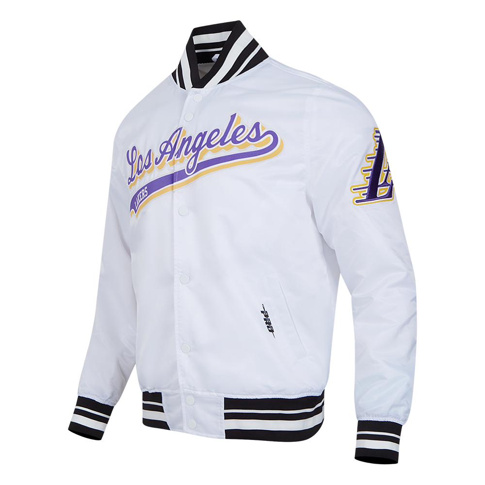 NBA LOS ANGELES LAKERS SCRIPT TAIL MEN'S SATIN JACKET (WHITE/BLACK)