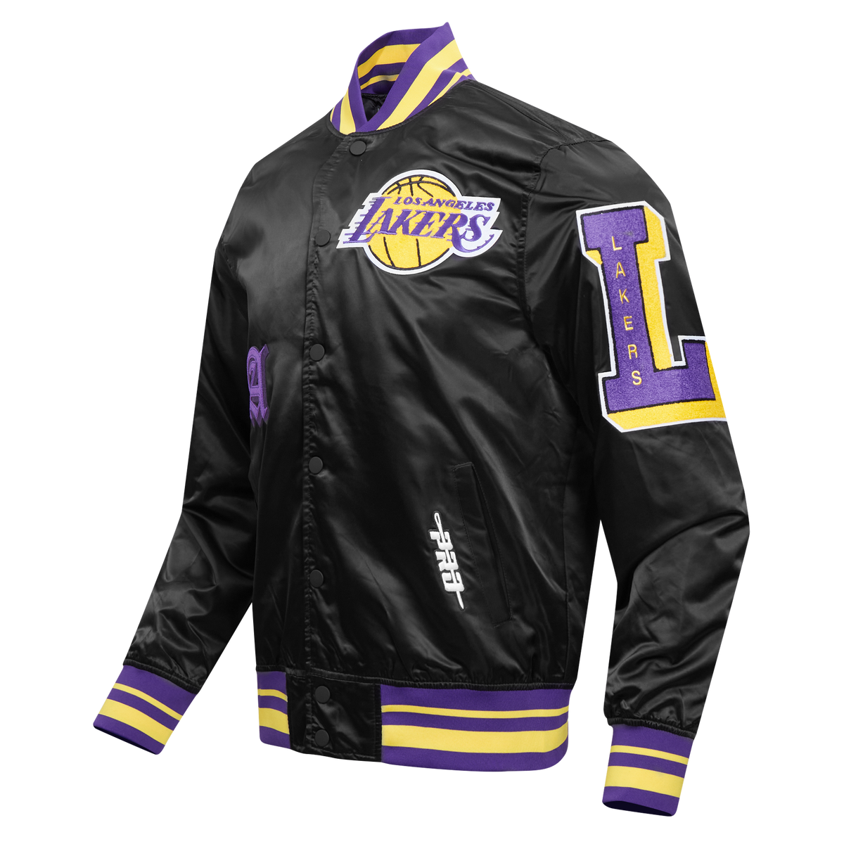 NBA LOS ANGELES LAKERS OLD ENGLISH MEN'S LOGO SATIN JACKET (BLACK/PURPLE)