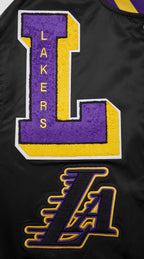 NBA LOS ANGELES LAKERS MASH UP BLOUSON EN SATIN À BORDS CÔTELÉS POUR HOMME (NOIR/VIOLET)