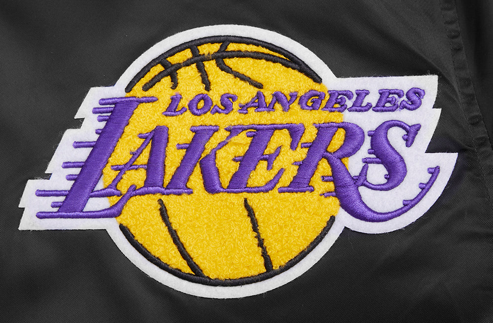 NBA LOS ANGELES LAKERS MASH UP BLOUSON EN SATIN À BORDS CÔTELÉS POUR HOMME (NOIR/VIOLET)