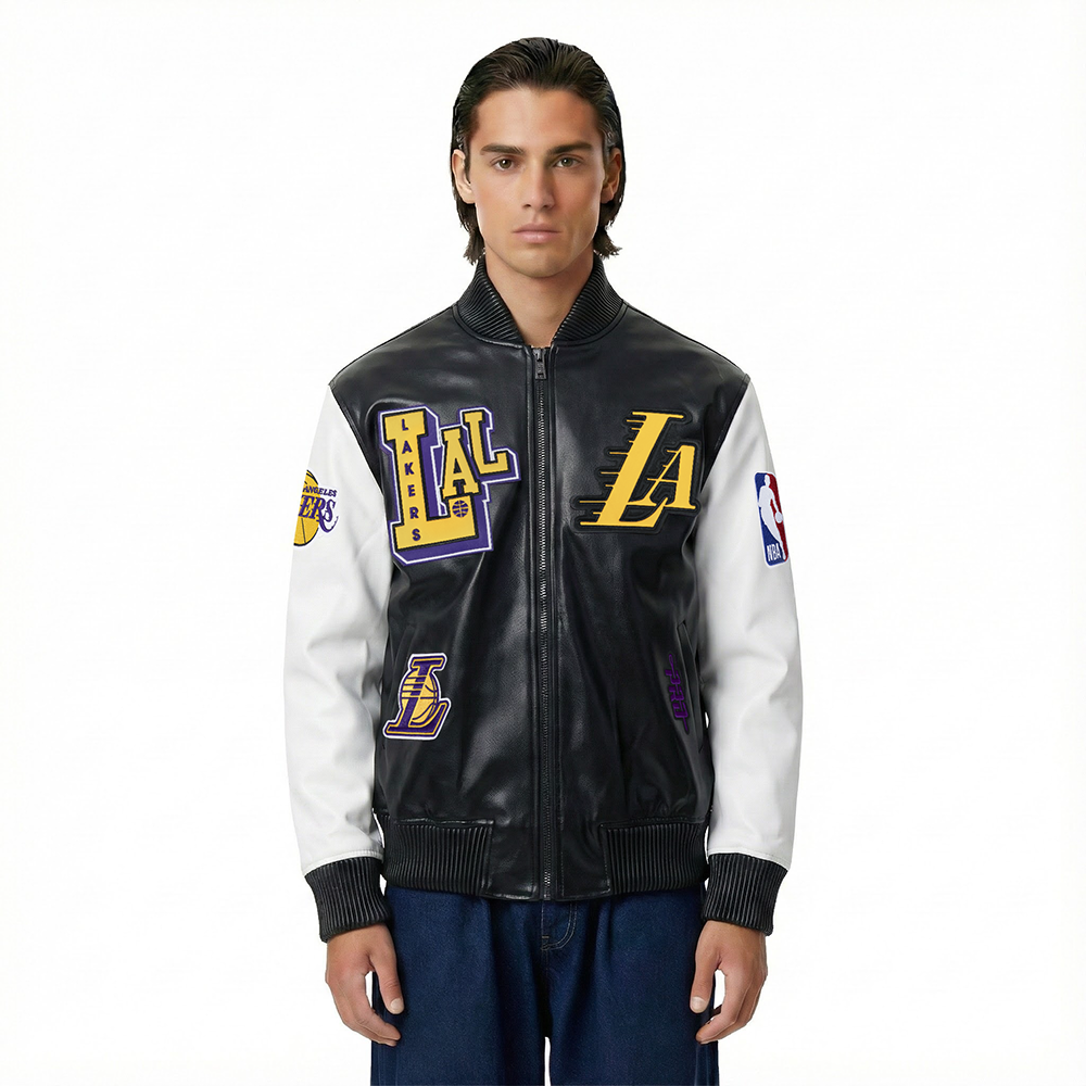 NBA LOS ANGELES LAKERS BEST OF BLOUSON COLLÉGIAL EN CUIR POUR HOMME (NOIR/BLANC)