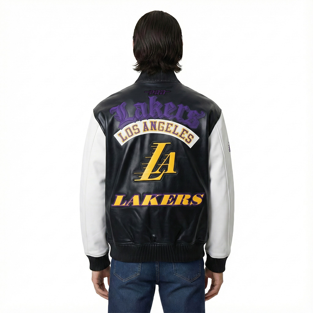 NBA LOS ANGELES LAKERS BEST OF BLOUSON COLLÉGIAL EN CUIR POUR HOMME (NOIR/BLANC)
