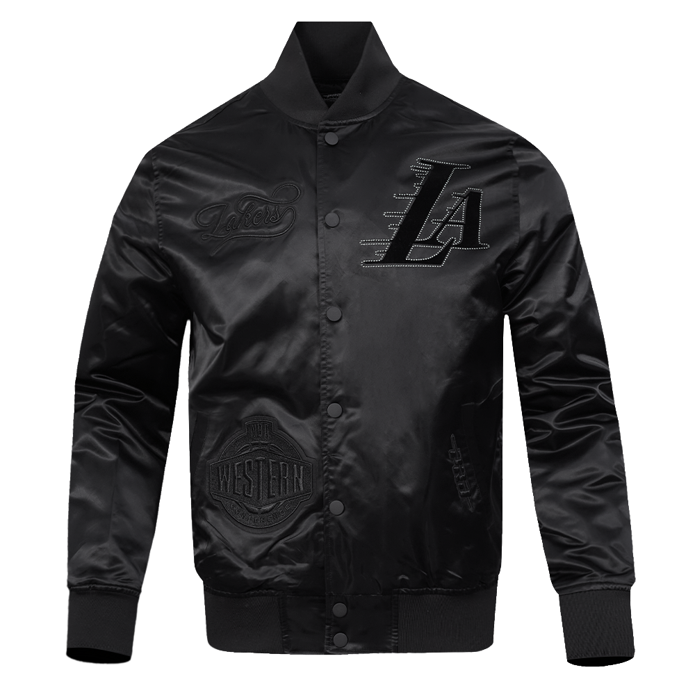 NBA LOS ANGELES LAKERS BLACKOUT MEN'S SATIN JACKET (BLACK)