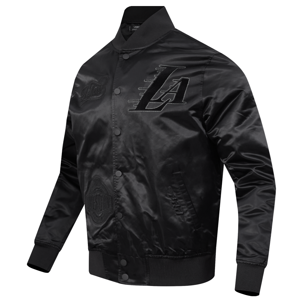NBA LOS ANGELES LAKERS BLACKOUT MEN'S SATIN JACKET (BLACK)