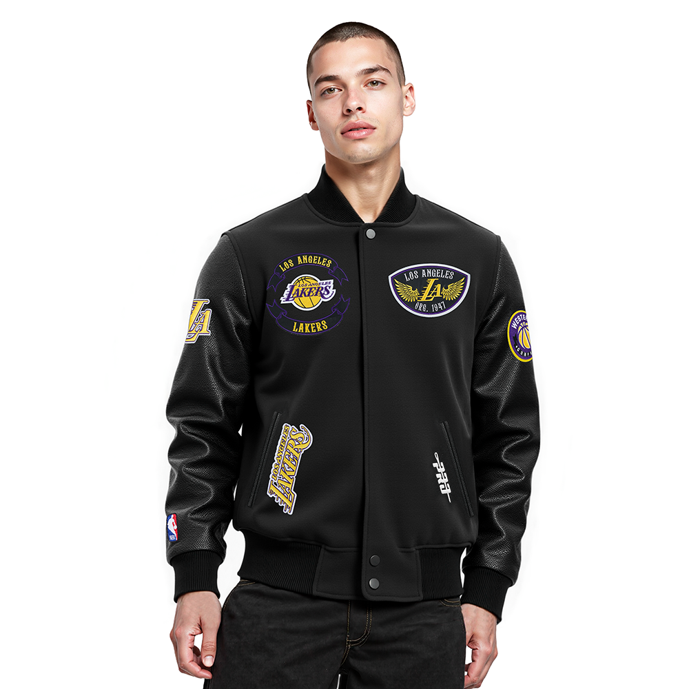NBA LOS ANGELES LAKERS BORN FOR SPORT MEN'S WOOL VARSITY JACKET (JET BLACK)