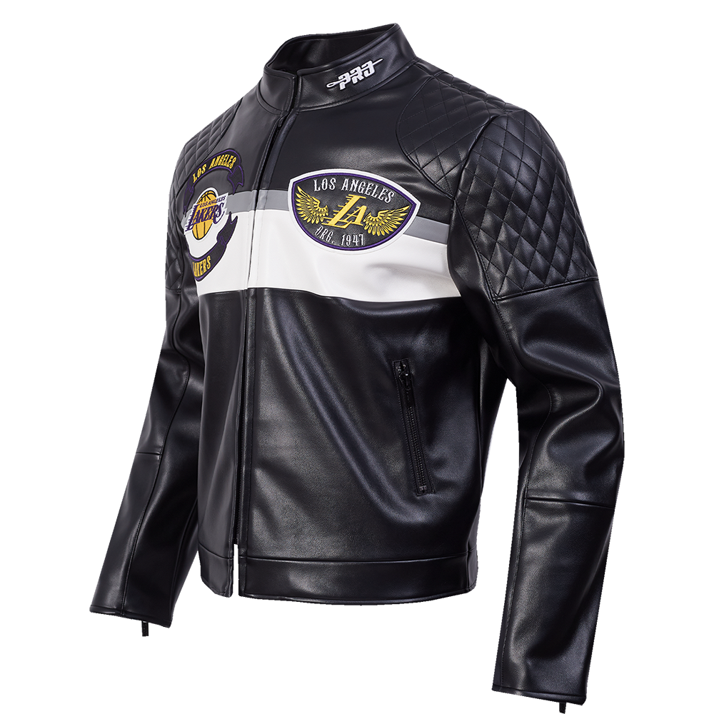 NBA LOS ANGELES LAKERS BORN FOR SPORT MEN'S MOTO JACKET (BLACK/WHITE)
