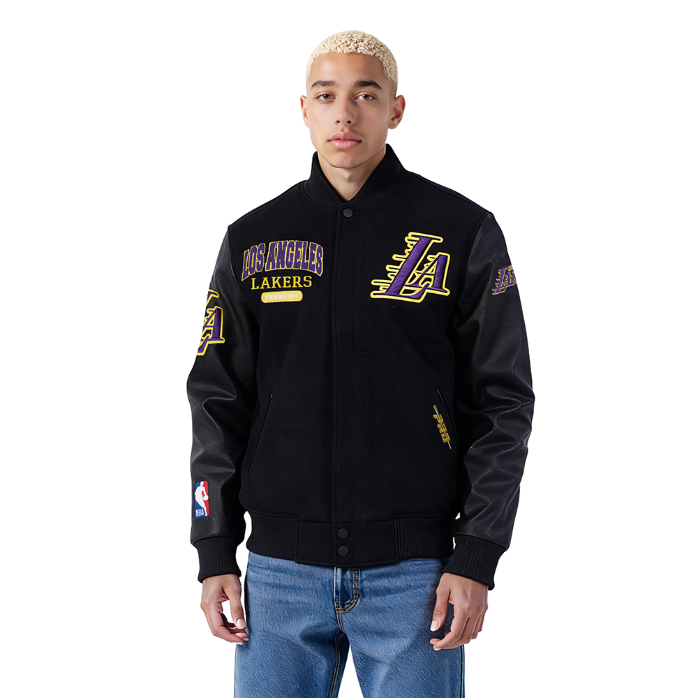NBA LOS ANGELES LAKERS CITY ARCH BLOUSON COLLÉGIAL EN LAINE POUR HOMME (NOIR DE JAIS)