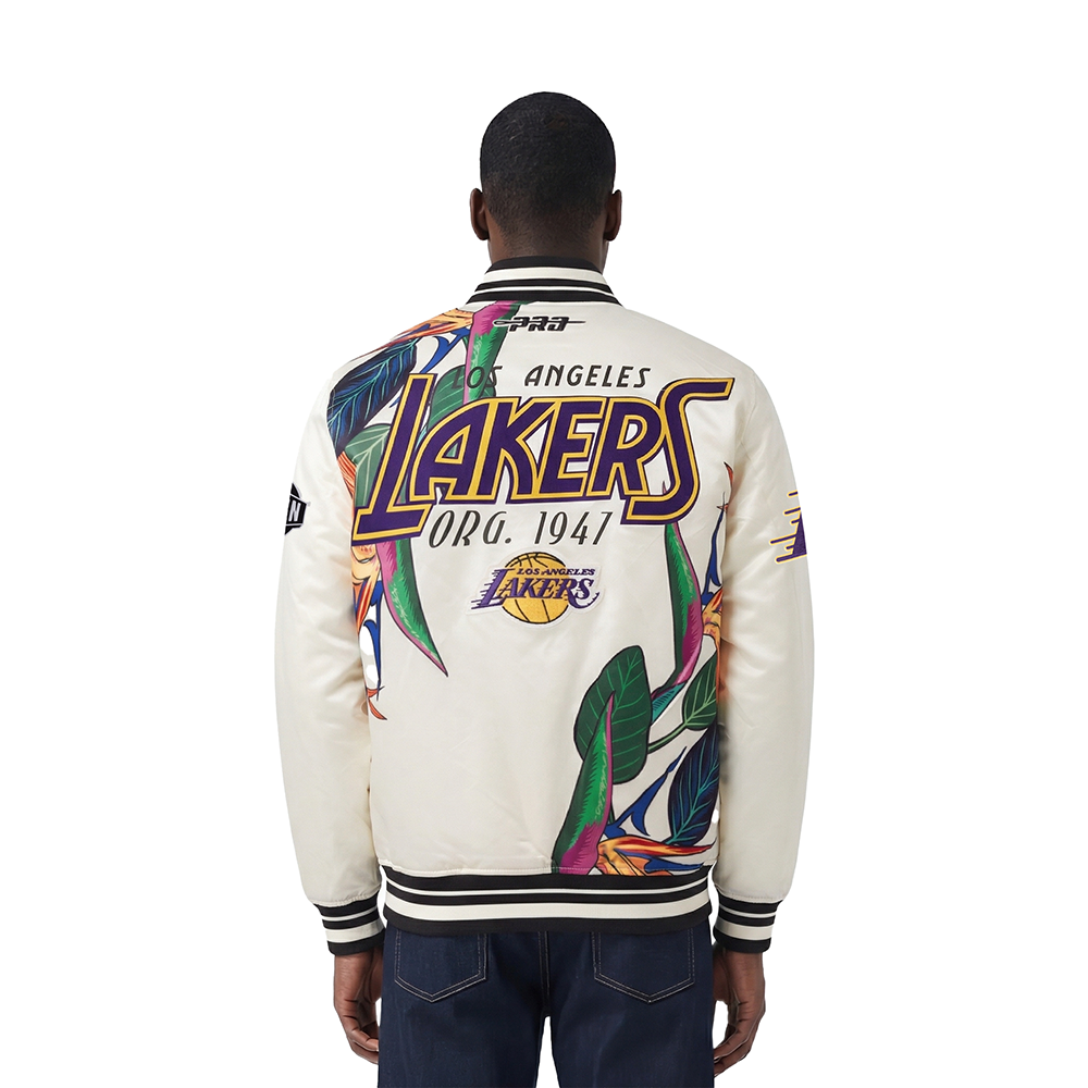 NBA LOS ANGELES LAKERS PARADISE MEN'S SATIN JACKET (EGGSHELL/ BLACK)