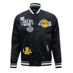 NBA LOS ANGELES LAKERS LETTERMAN BLOUSON EN SATIN POUR HOMME (NOIR)
