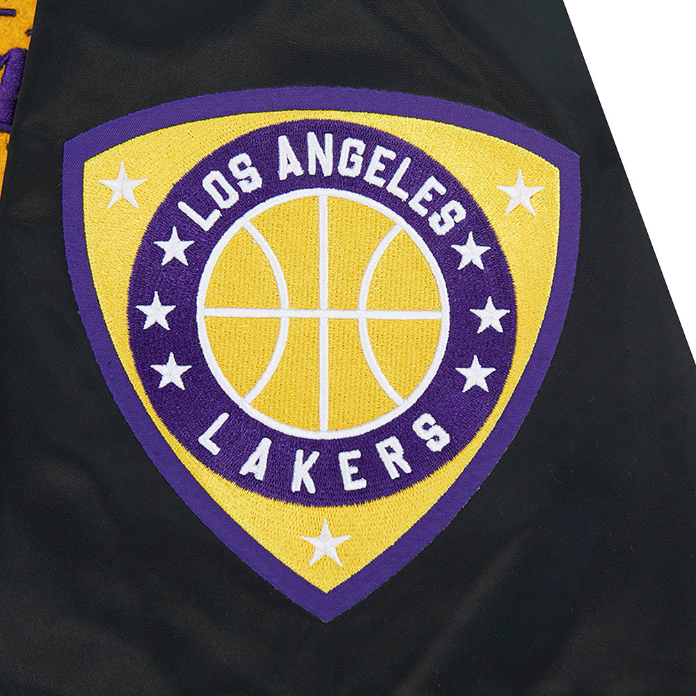 NBA LOS ANGELES LAKERS LETTERMAN BLOUSON EN SATIN POUR HOMME (NOIR)