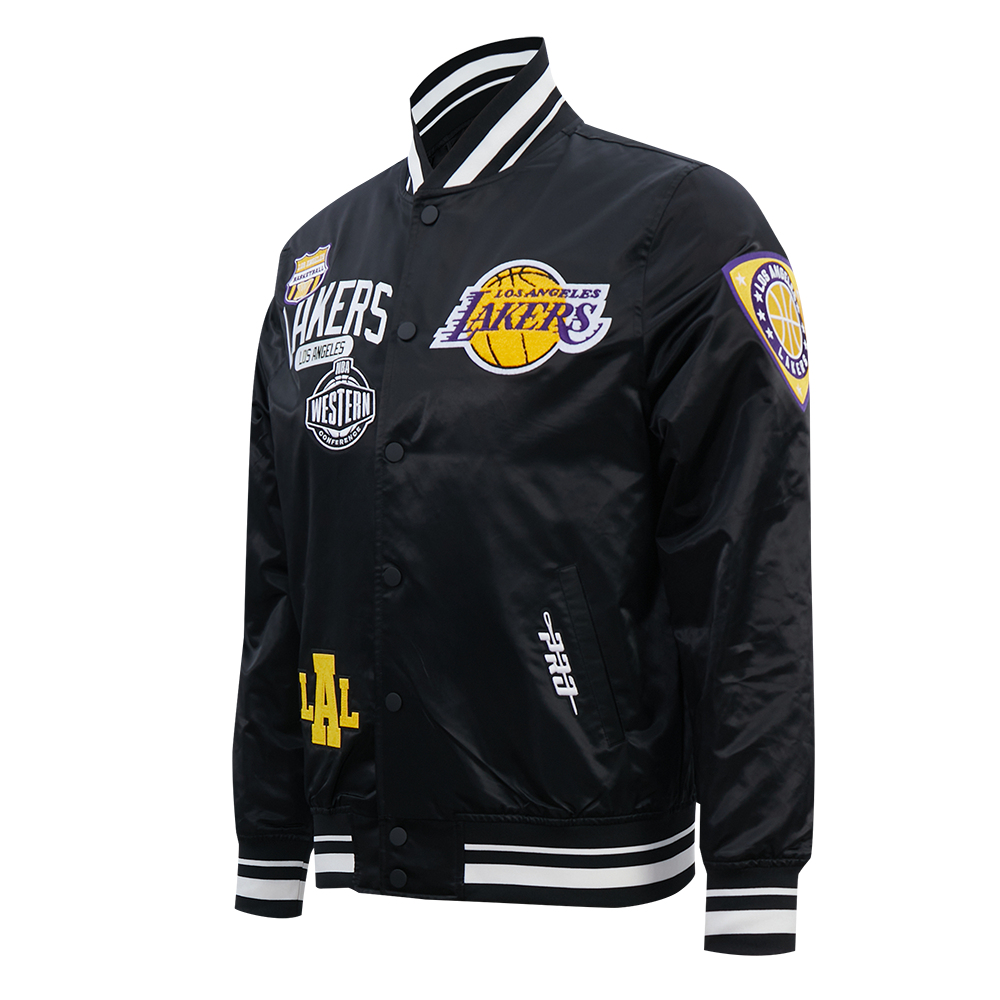 NBA LOS ANGELES LAKERS LETTERMAN BLOUSON EN SATIN POUR HOMME (NOIR)