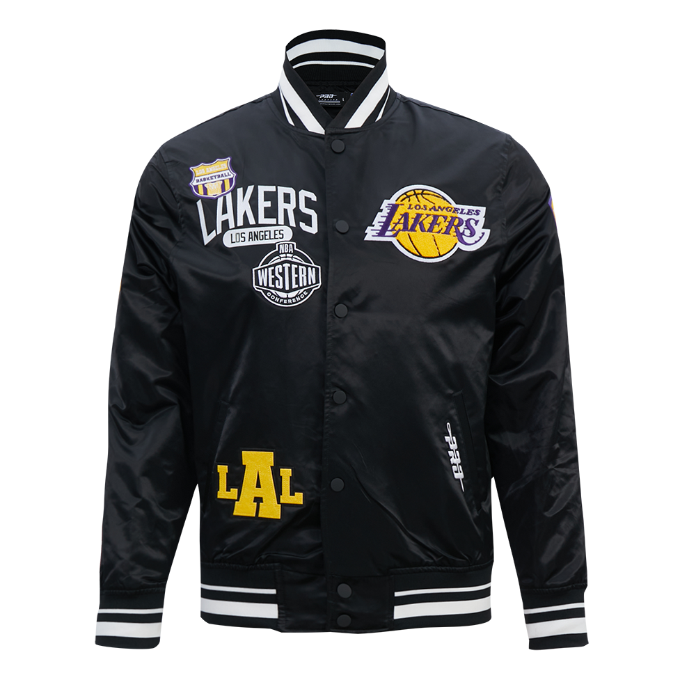 NBA LOS ANGELES LAKERS LETTERMAN BLOUSON EN SATIN POUR HOMME (NOIR)