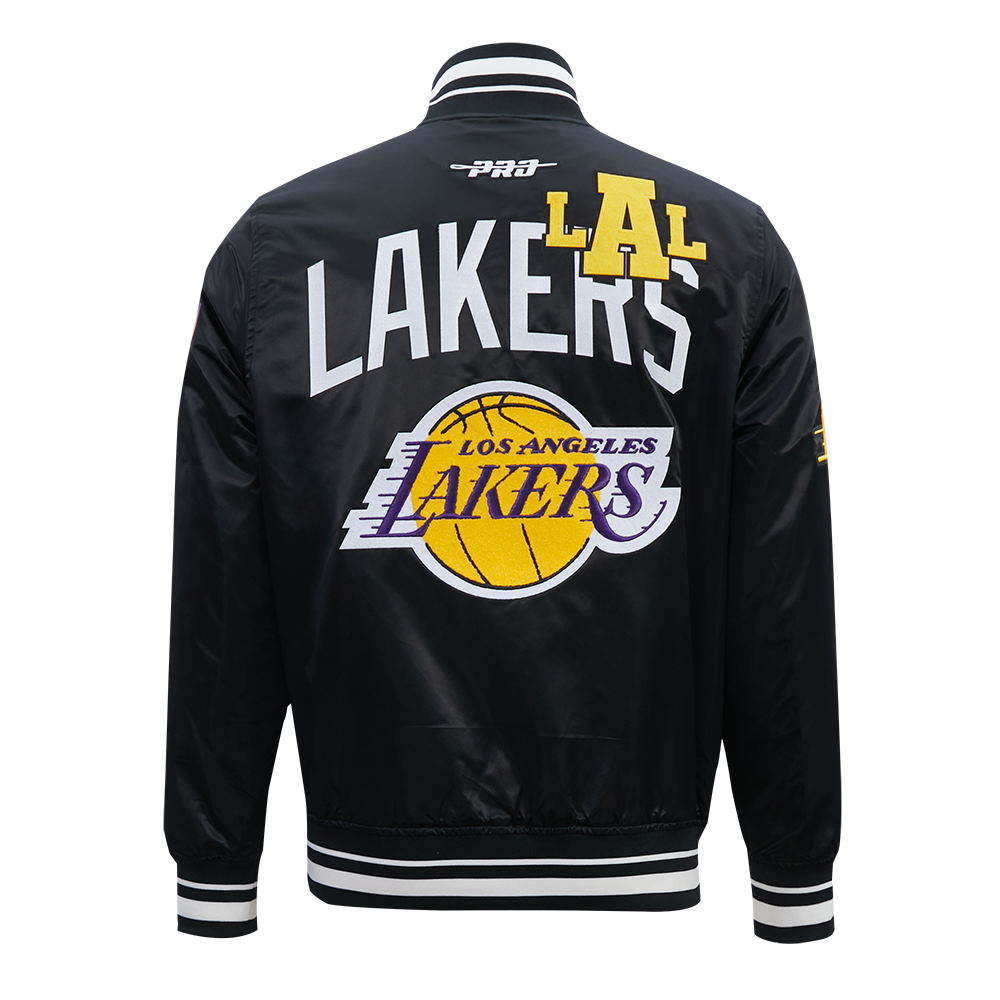 NBA LOS ANGELES LAKERS LETTERMAN BLOUSON EN SATIN POUR HOMME (NOIR)