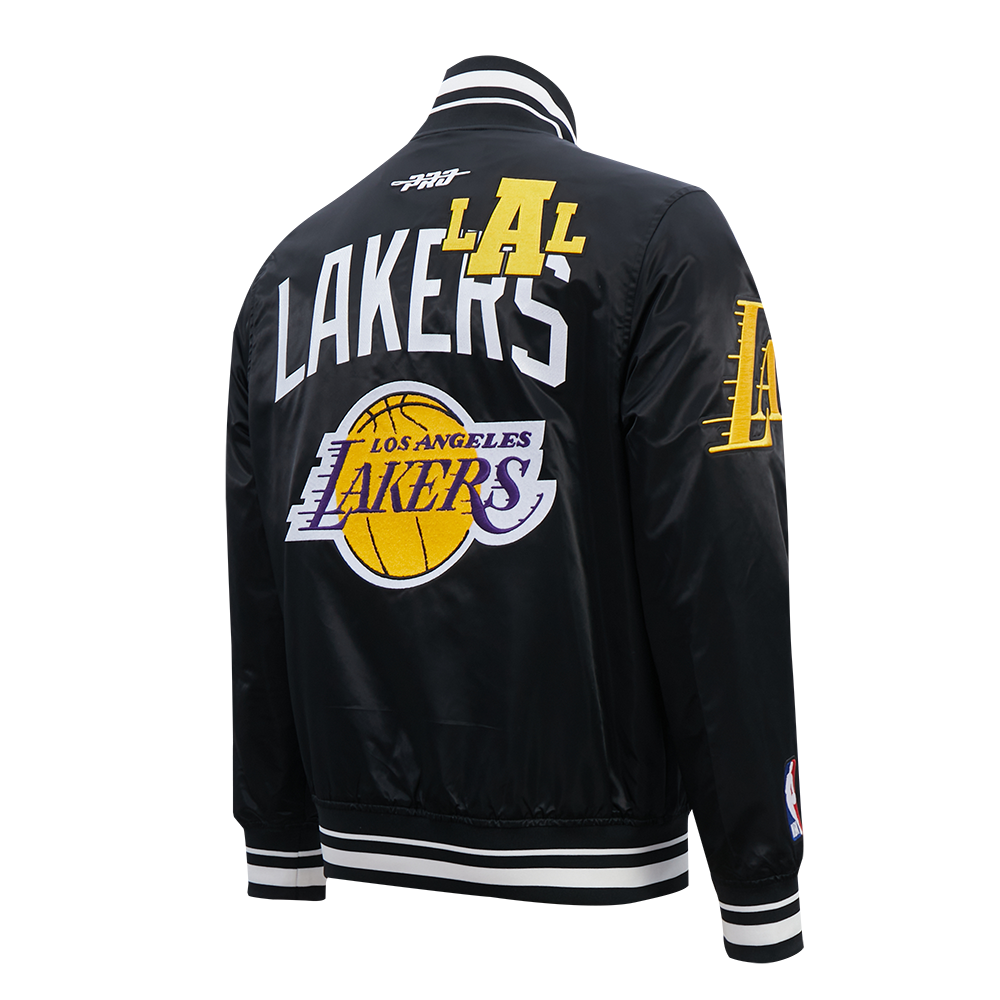 NBA LOS ANGELES LAKERS LETTERMAN BLOUSON EN SATIN POUR HOMME (NOIR)