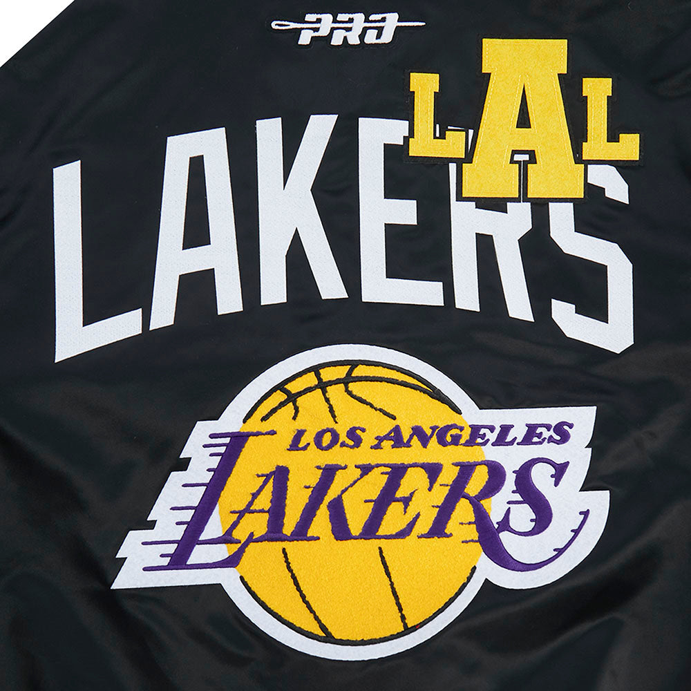 NBA LOS ANGELES LAKERS LETTERMAN BLOUSON EN SATIN POUR HOMME (NOIR)