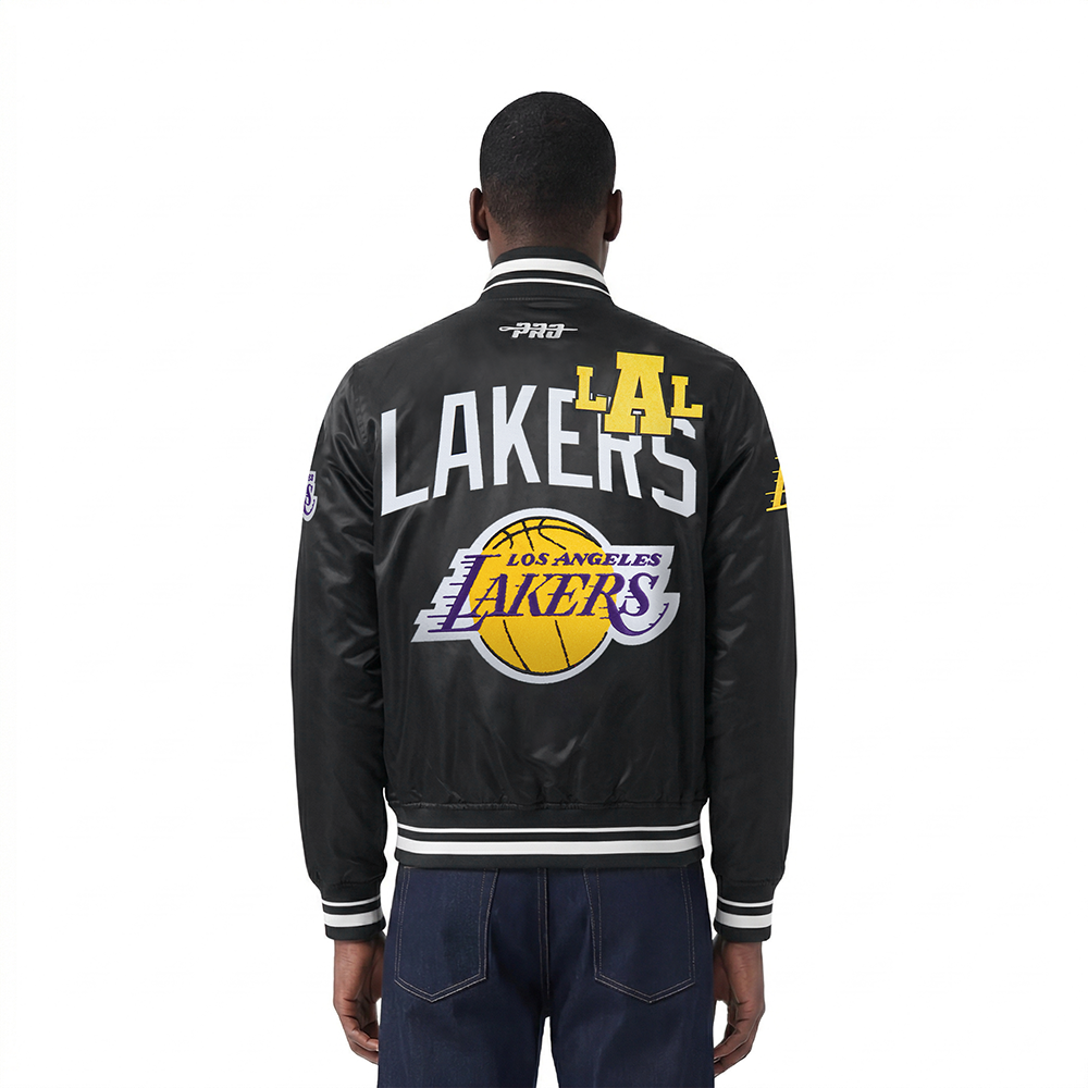 NBA LOS ANGELES LAKERS LETTERMAN MEN'S SATIN JACKET (BLACK)