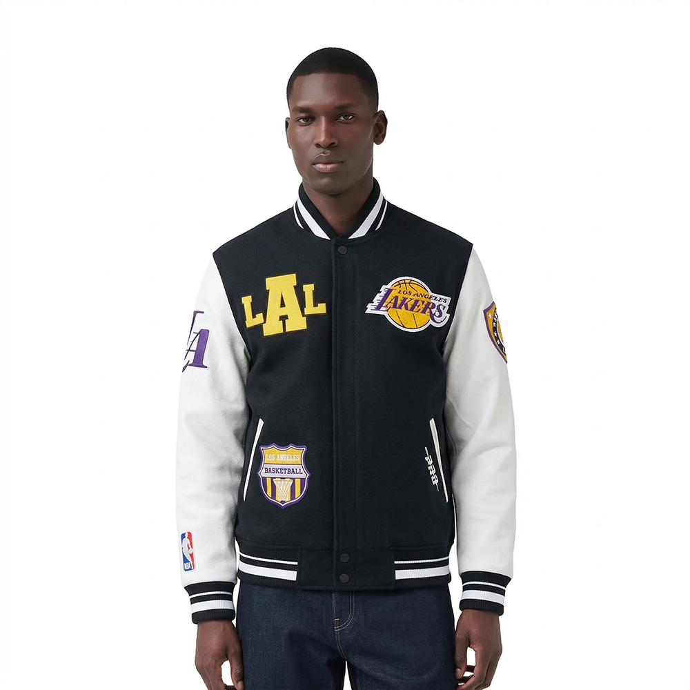 NBA LOS ANGELES LAKERS LETTERMAN BLOUSON COLLÉGIAL POUR HOMME (NOIR/BLANC)