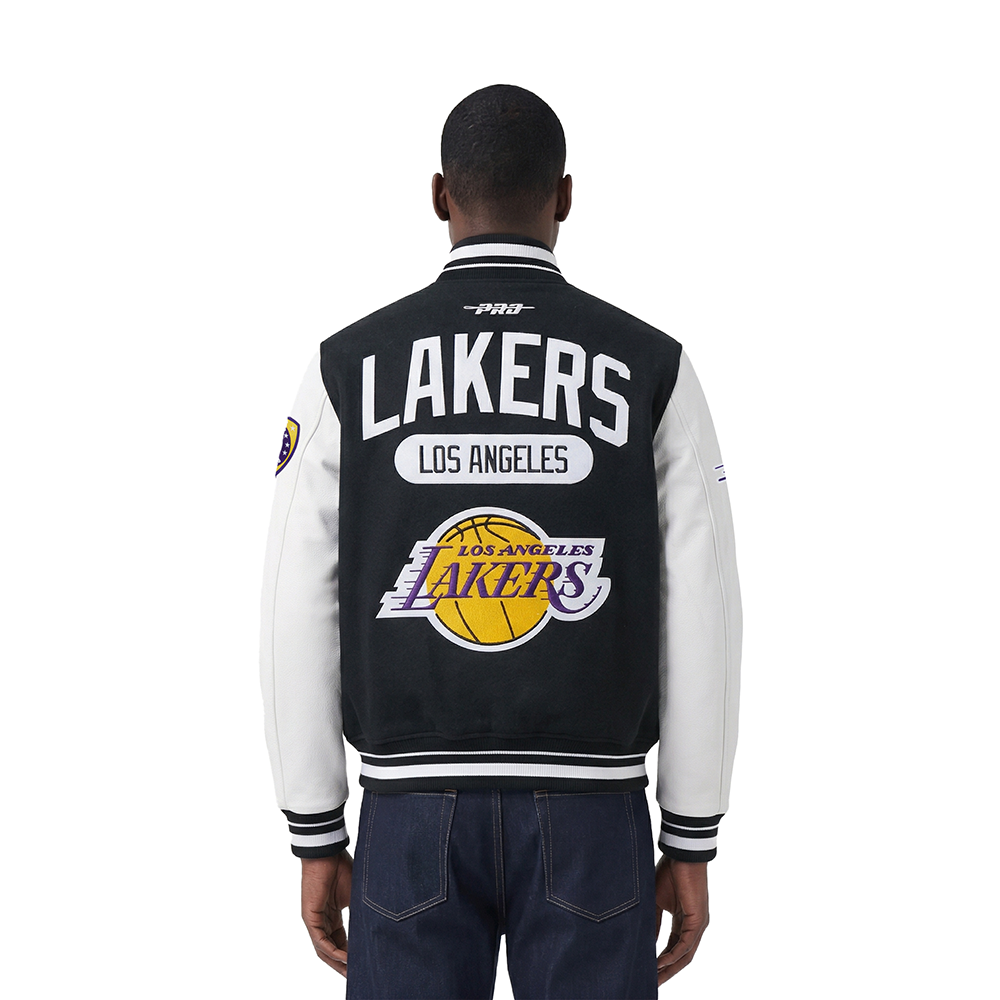 NBA LOS ANGELES LAKERS LETTERMAN MEN'S VARSITY JACKET (BLACK/WHITE)